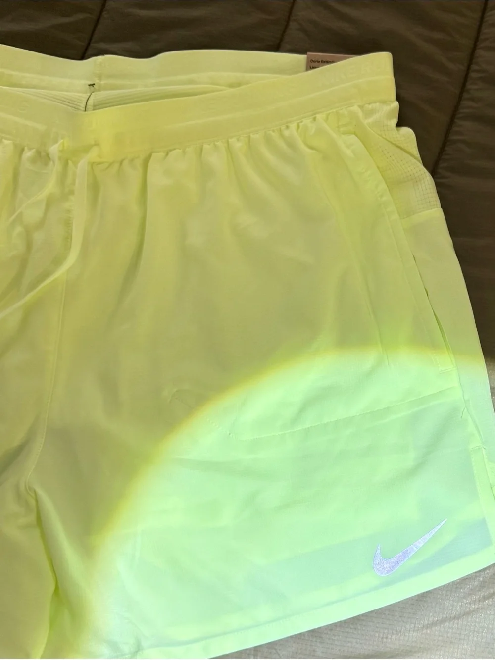 Nike Running Men’s Neon Lime Athletic Running Shorts with Reflective accents